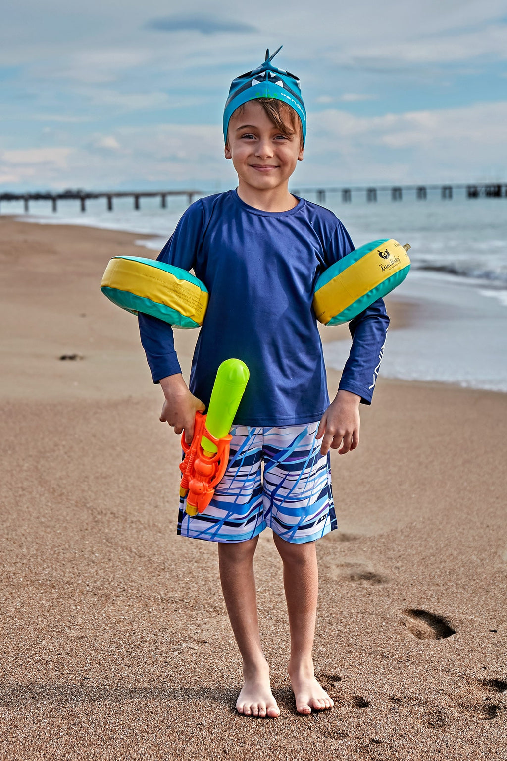 Boys indigo striped shorts