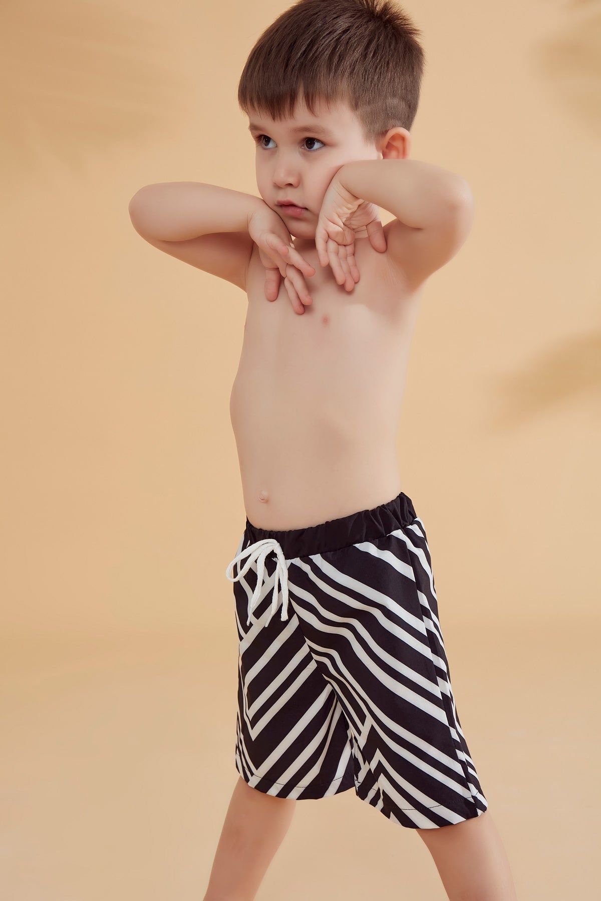Boys black & white striped shorts